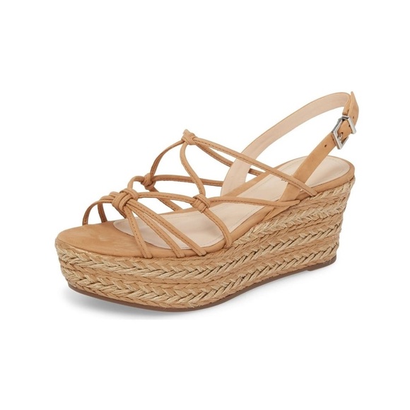 SCHUTZ Shoes - Schutz Latussa Desert Leather Nude Strappy Wedge Espadrille Platform Sandals 9.5